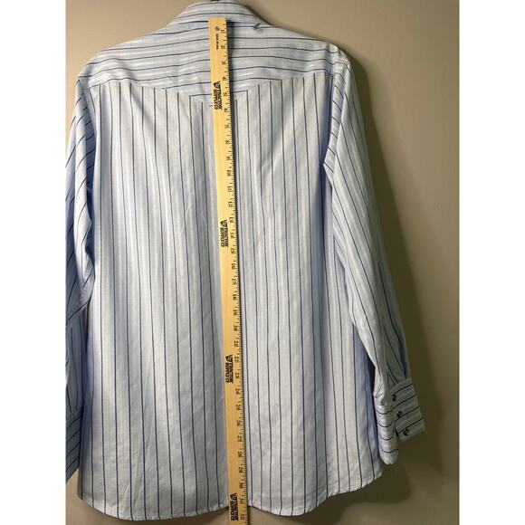 Panhandle Slim Men's Blue Striped Pearl Snap Long Sleeve Shirt Medium - Picture 5 of 9